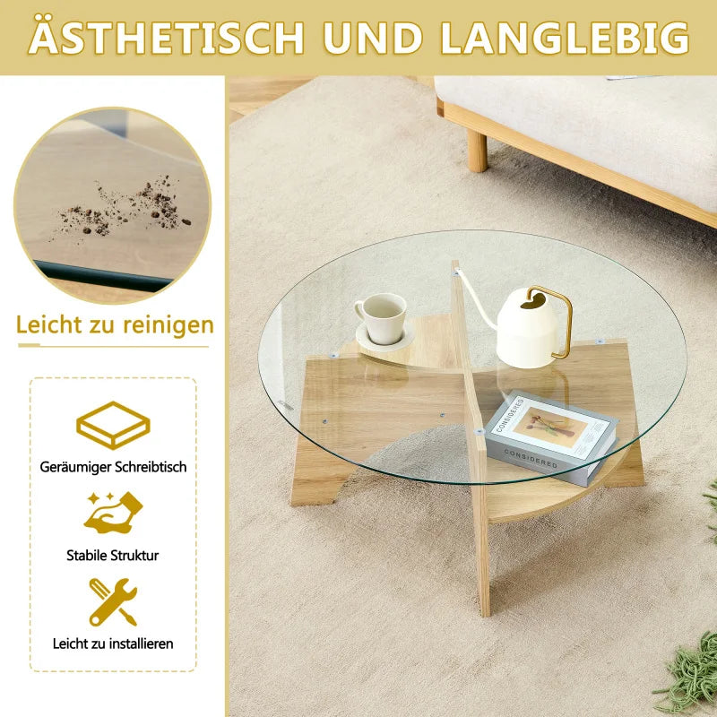 Table basse ronde en verre transparent Ø 80 cm