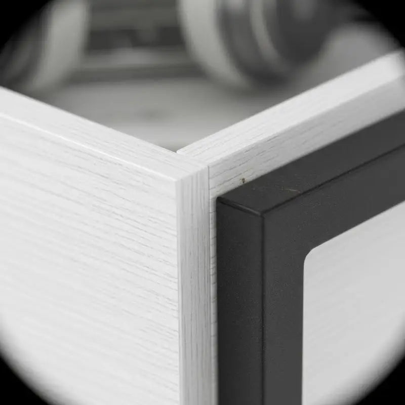 Table basse blanche et en bois avec plateau levant et compartiment caché
