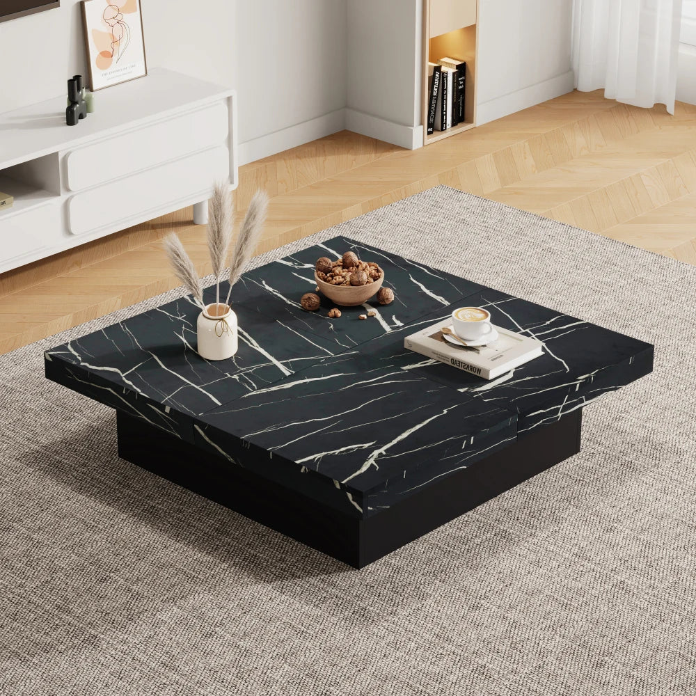Table basse en bois et noir 90x90x25 cm