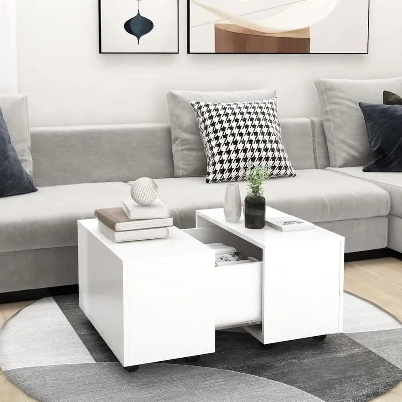 Table basse blanche et en bois 60x60x38 cm