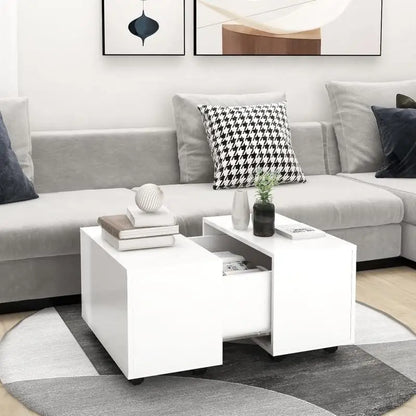 Table basse blanche et en bois 60x60x38 cm
