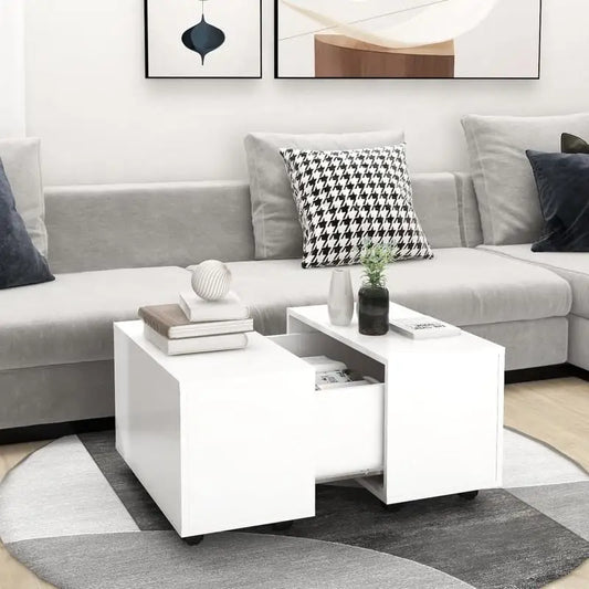 Table basse blanche et en bois 60x60x38 cm