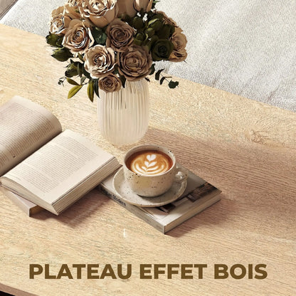 Table basse en bois et noir à niveaux décalés avec étagère de rangement 95x55x50 cm MDF