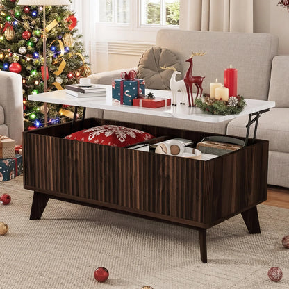 Table basse bois clair avec plateau relevable et rangement 105 x 84 x 42 cm
