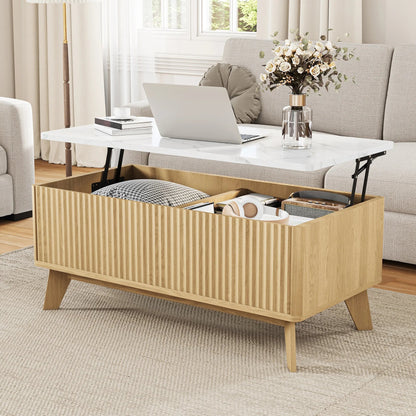 Table basse bois clair avec plateau relevable et rangement 105 x 84 x 42 cm
