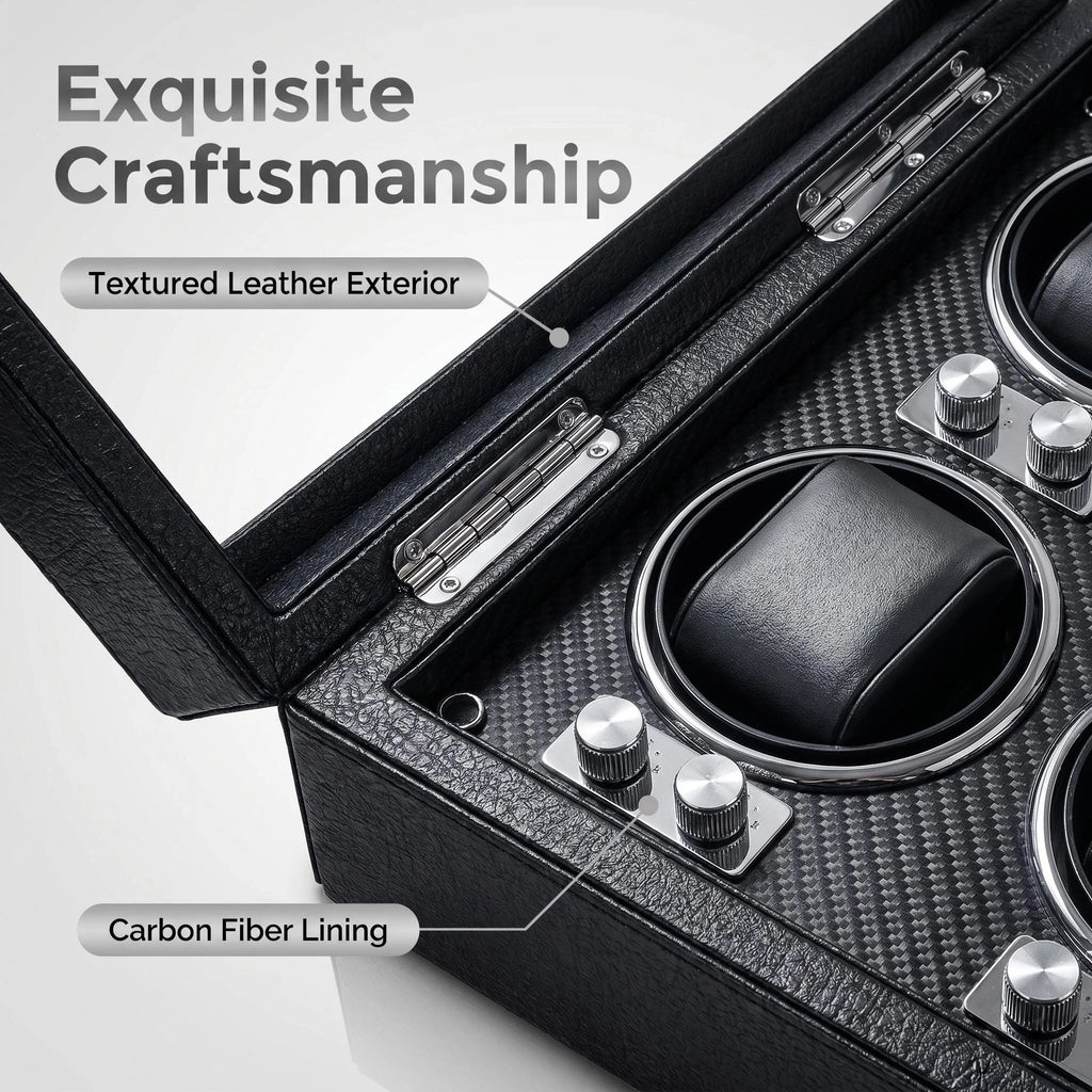 Premium PU Leather Watch Winder with Key Lock & Transparent Glass Door, Automatic Watch Storage Box for Mechanical Watches