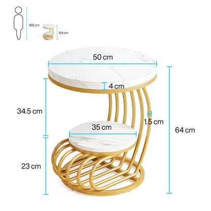 Table basse ronde en bois blanc marbre effet or 50 x 50 x 63 cm
