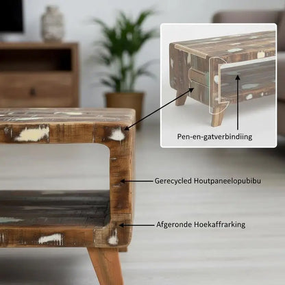 Table basse en bois massif recyclé rustique avec rangement