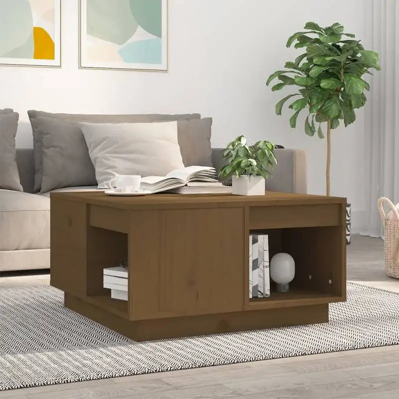 Table basse en bois massif pin 110 x 50 x 33,5 cm brune