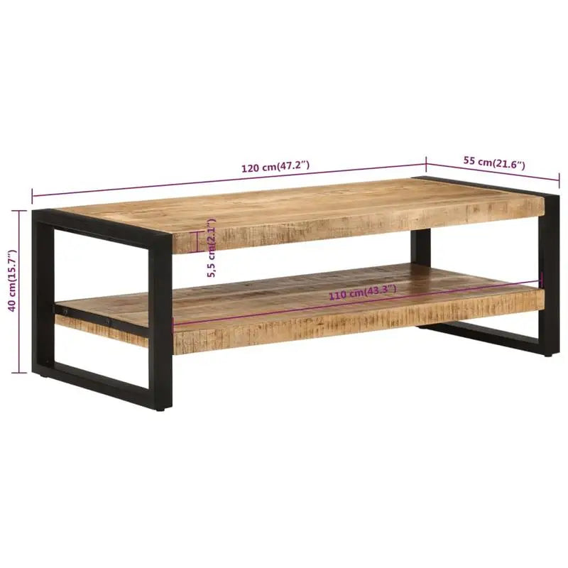 Table basse en bois massif pin 120 x 55 x 40 cm brune
