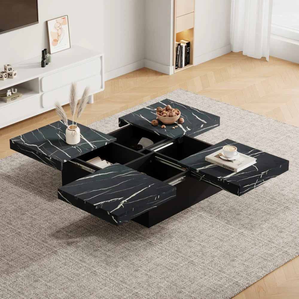 Table basse en bois et noir 90x90x25 cm