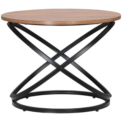Table basse en bois et noir ronde industrielle 60x46 cm métal