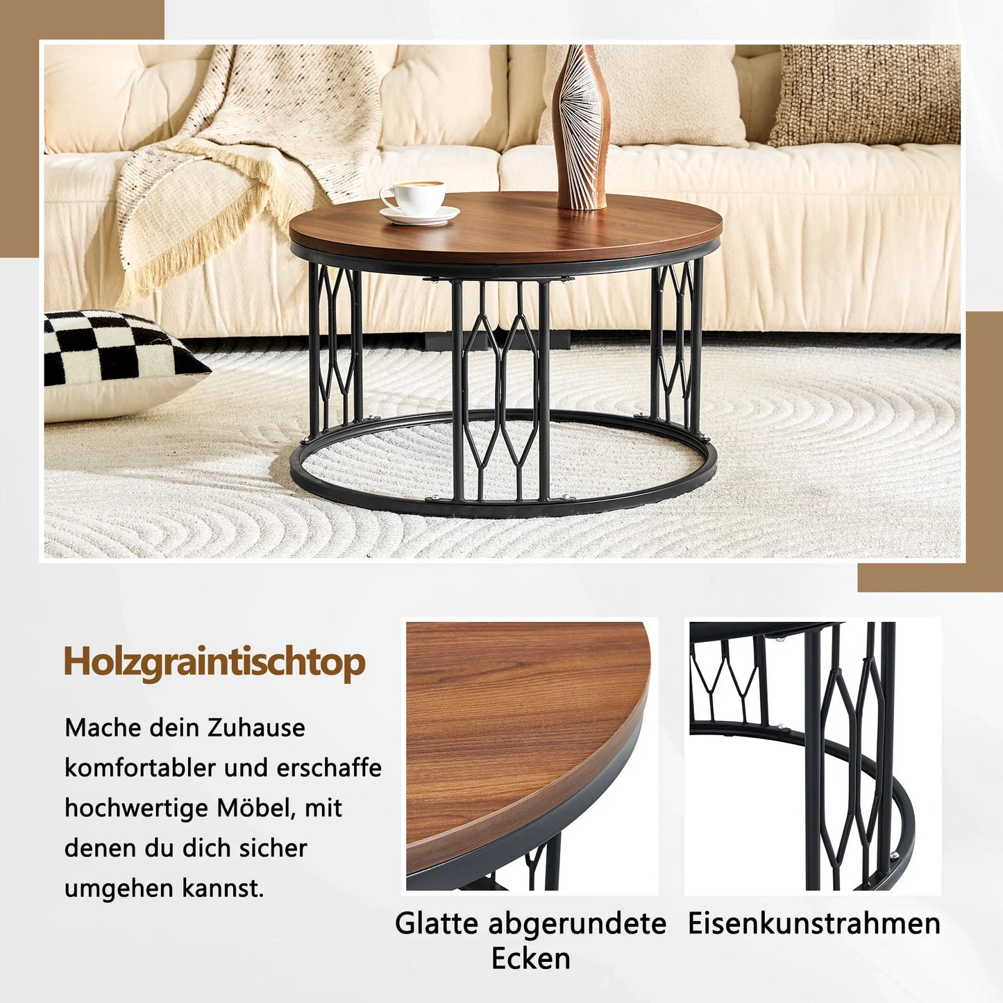 Table basse en bois et noir 85x55x31 cm
