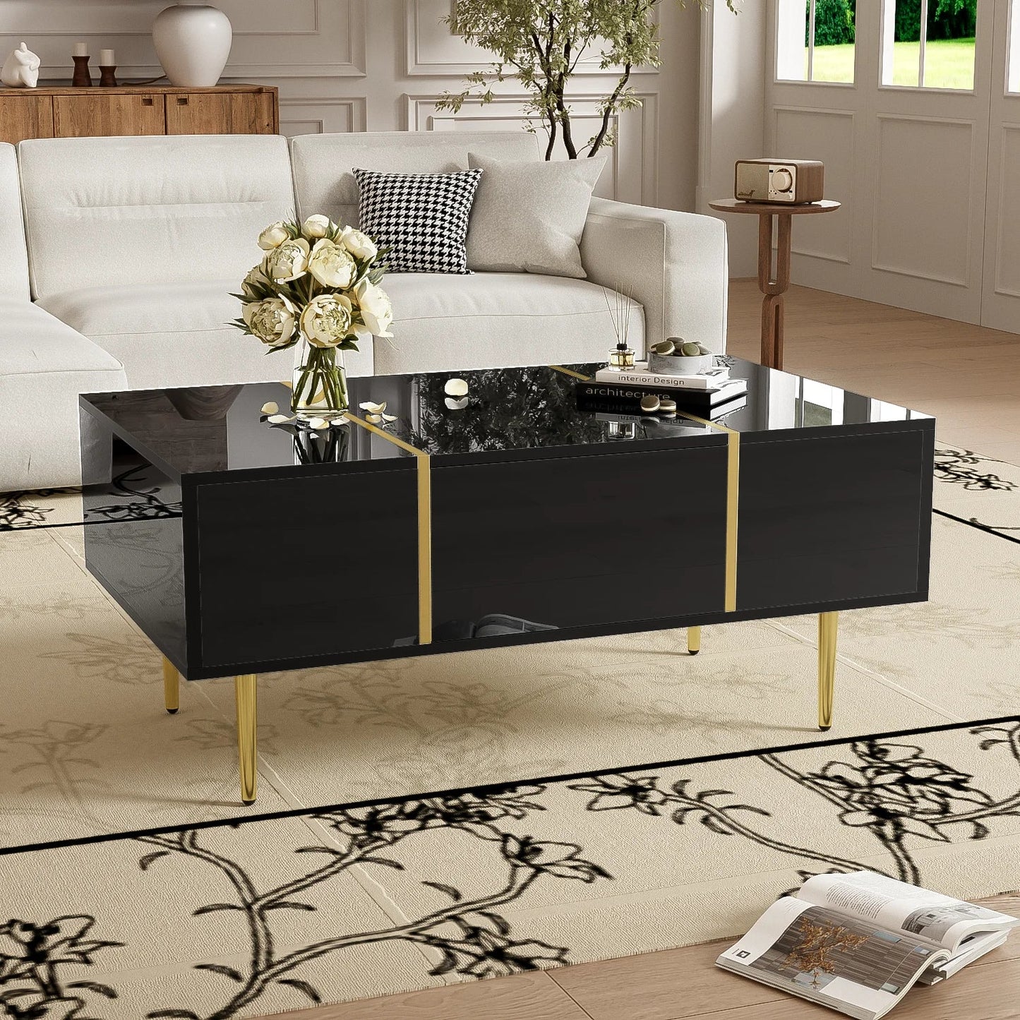 Table basse en bois et noir 100x60x41,5 cm
