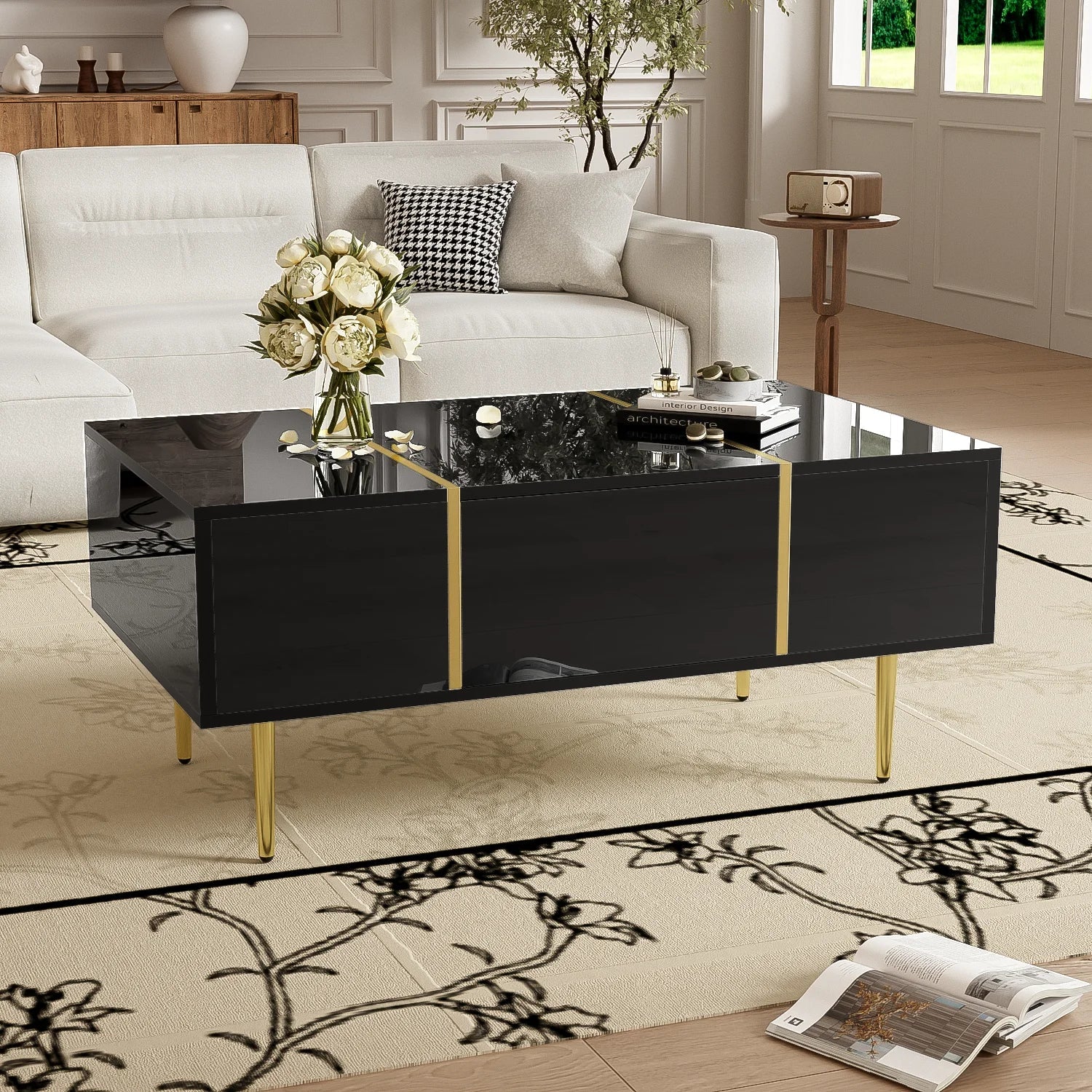 Table basse en bois et noir 100x60x41,5 cm