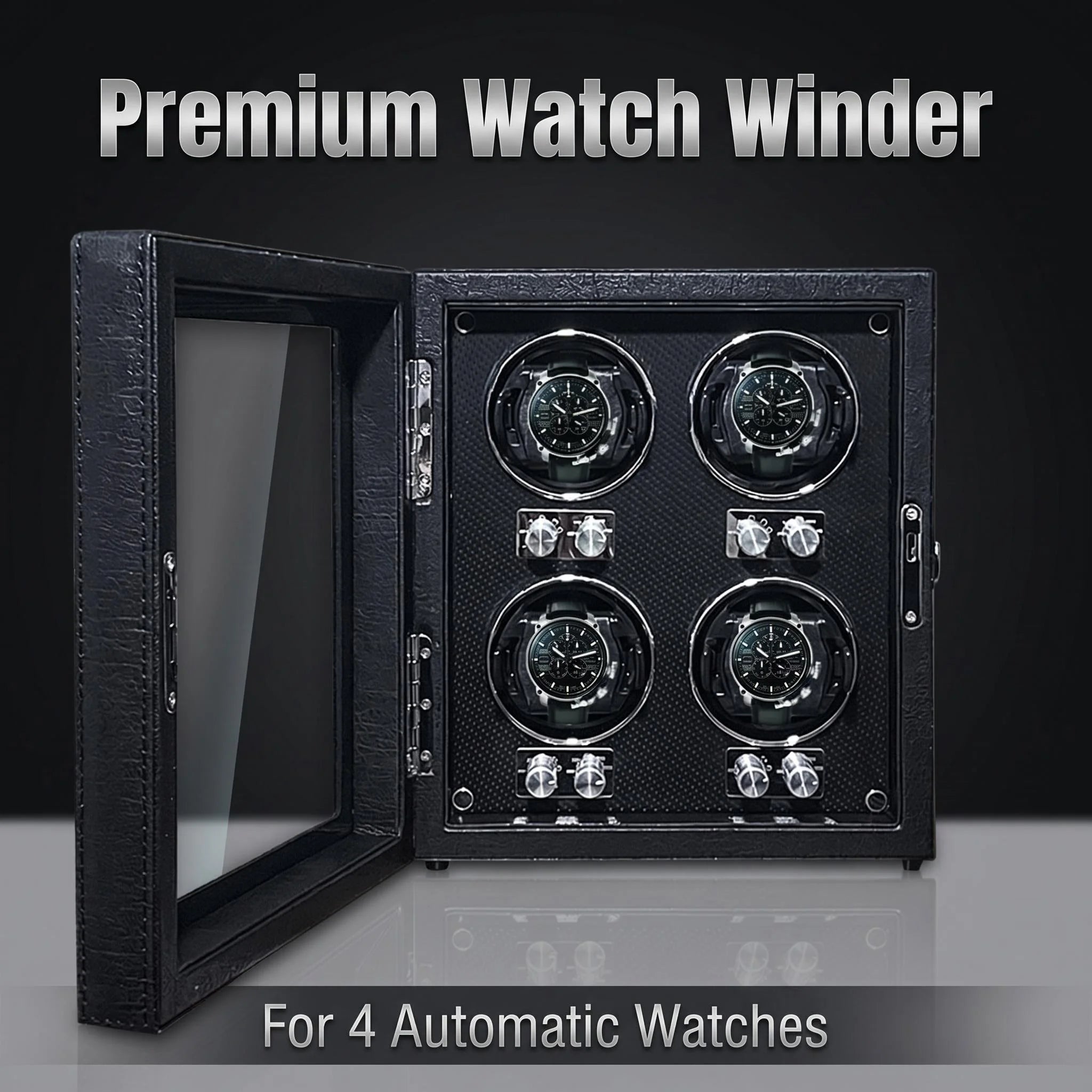 Premium PU Leather Watch Winder with Key Lock & Transparent Glass Door, Automatic Watch Storage Box for Mechanical Watches