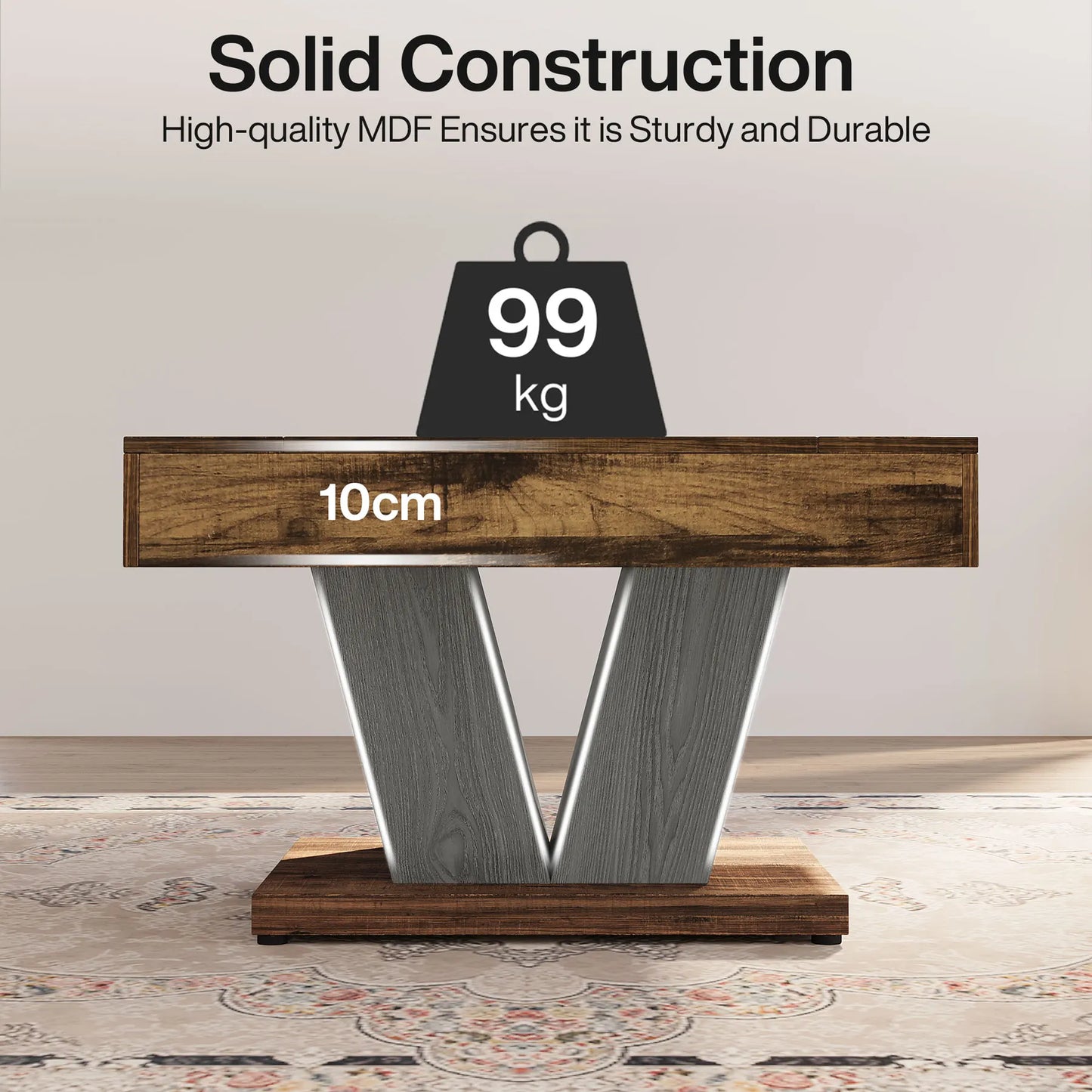 Table basse en bois massif 80 x 80 x 51 cm marron foncé et noire