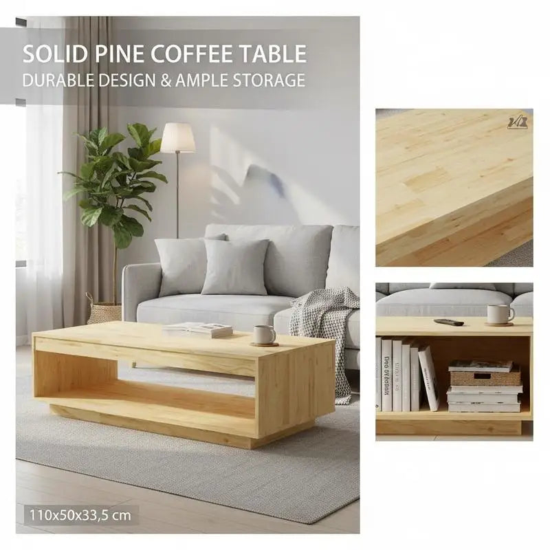 Table basse en bois massif 110x50x33,5 cm pin moderne