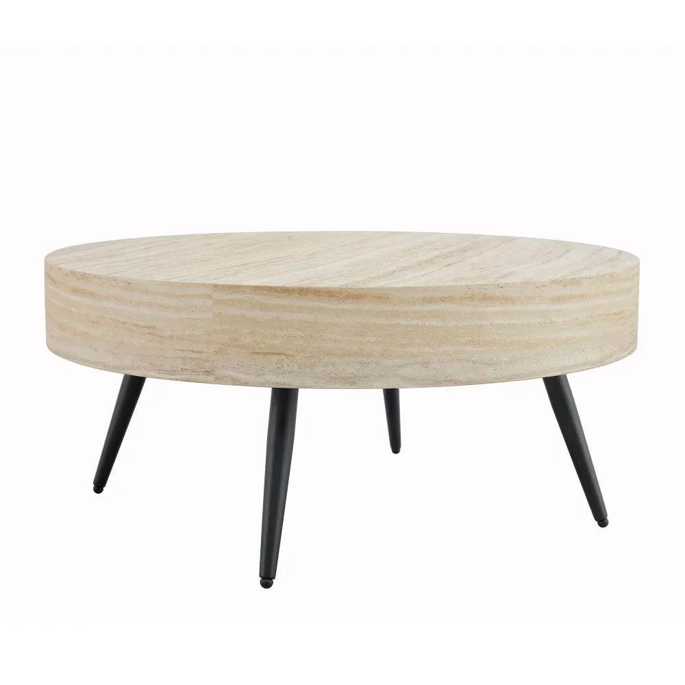 Table basse bois clair rond 70 cm pieds métal noir