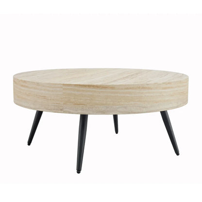 Table basse bois clair rond 70 cm pieds métal noir