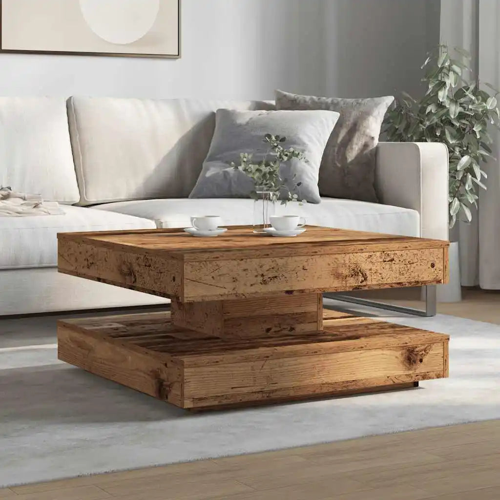 Table basse bois clair rotative 360° 70x70x34,5 cm pin massif