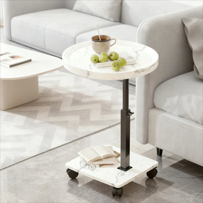 Table basse ronde en bois 2 niveaux avec roulettes réglable en hauteur