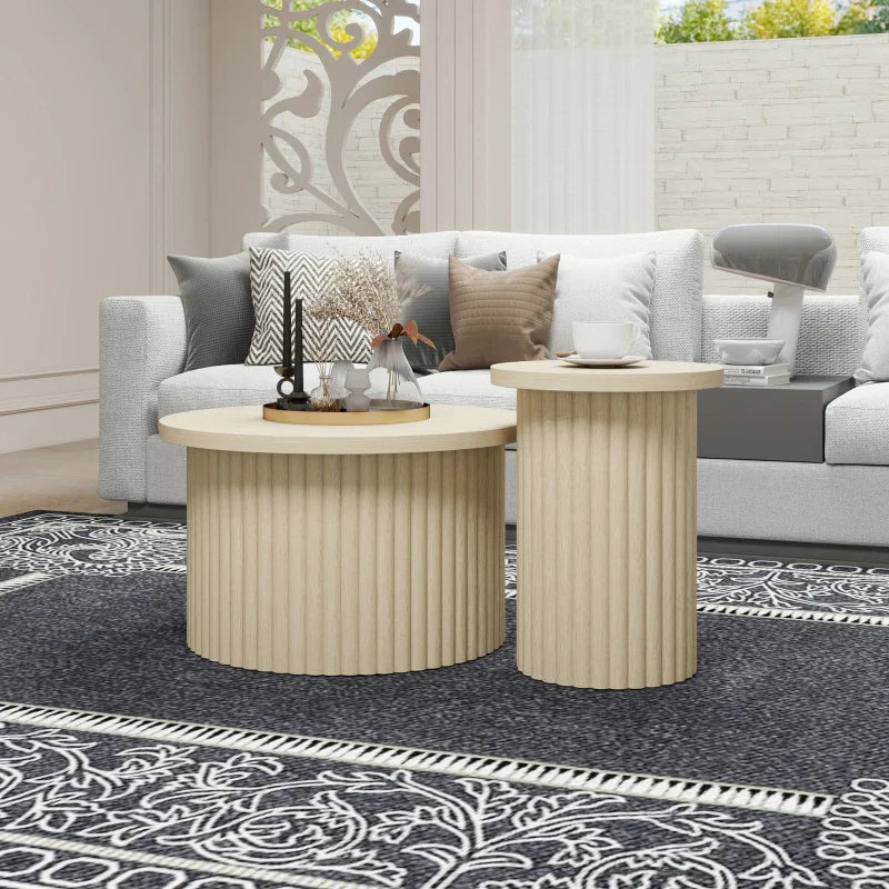 Table basse ronde en bois avec rangement coulissant 60x45H cm