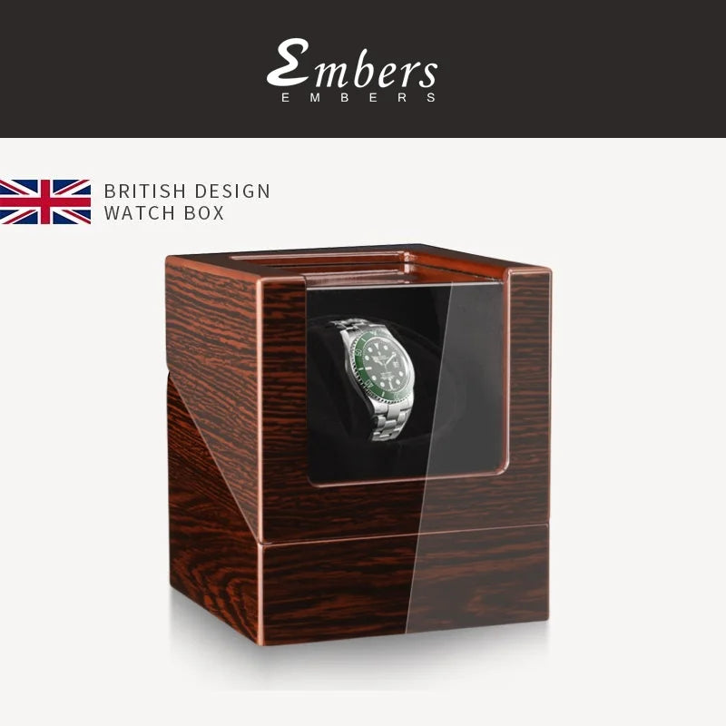 Embers Luxry Single Watch Winder Battery Wooden Shaker Watch Box Automatic Winder Glass Storage Case Mabuchi Motro