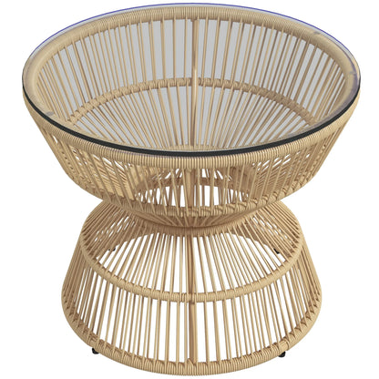Table basse ronde en bois rotin PE avec plateau en verre trempé 60 cm