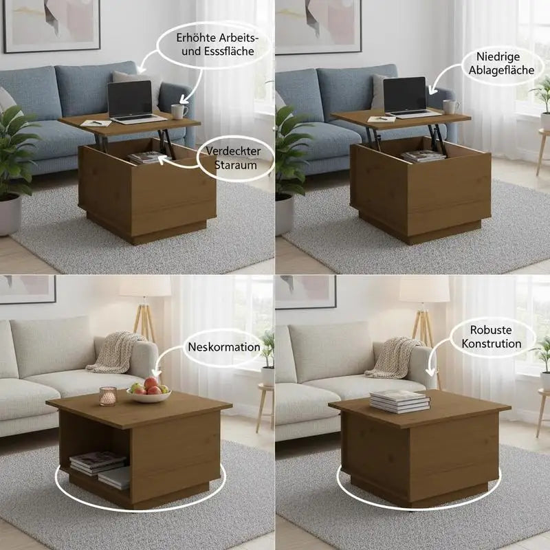 Table basse en bois massif pin relevable avec rangement 110 x 50 x 33,5 cm nature