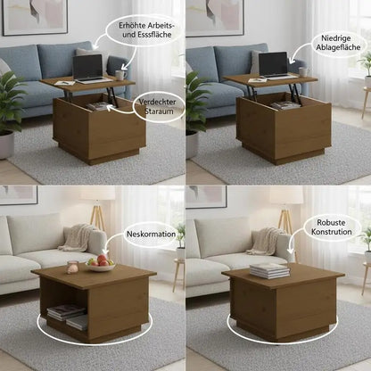 Table basse en bois massif pin relevable avec rangement 110 x 50 x 33,5 cm nature