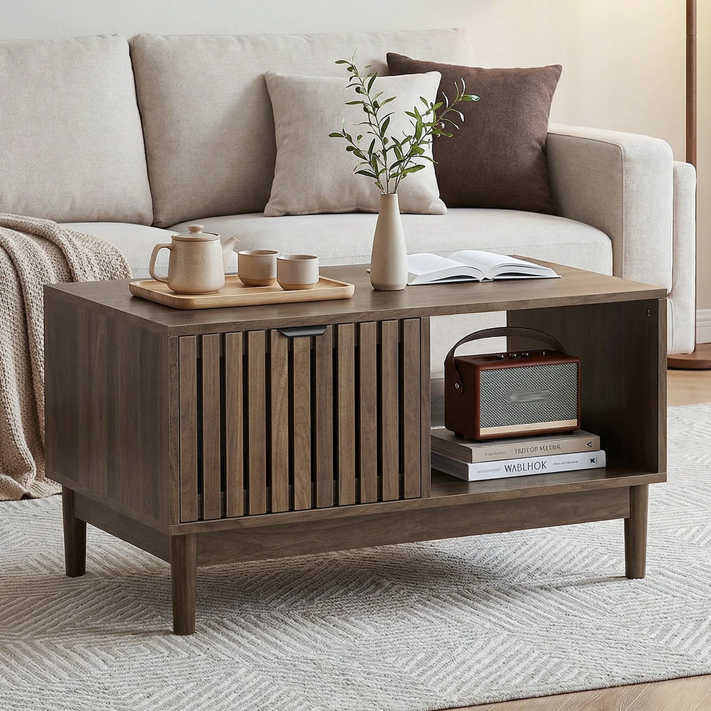 Table basse en bois massif 80 x 50 x 45 cm noyer