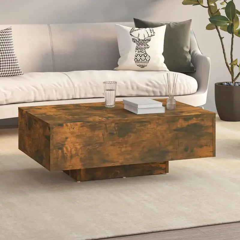 Table basse bois clair en chêne fumé 85 x 55 x 31 cm