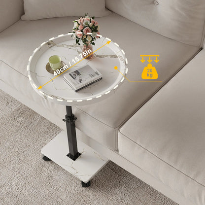 Table basse ronde en bois 2 niveaux avec roulettes réglable en hauteur