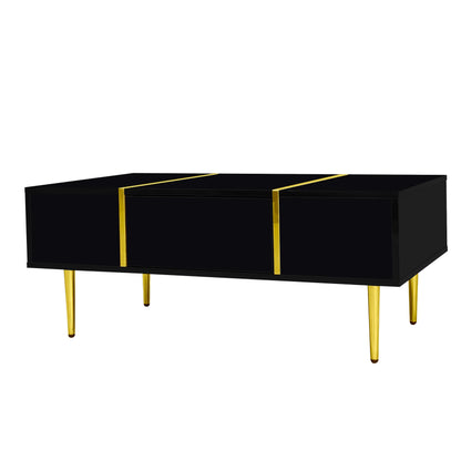 Table basse en bois et noir haut brillant avec 2 tiroirs 100 x 60 x 41,5 cm MDF