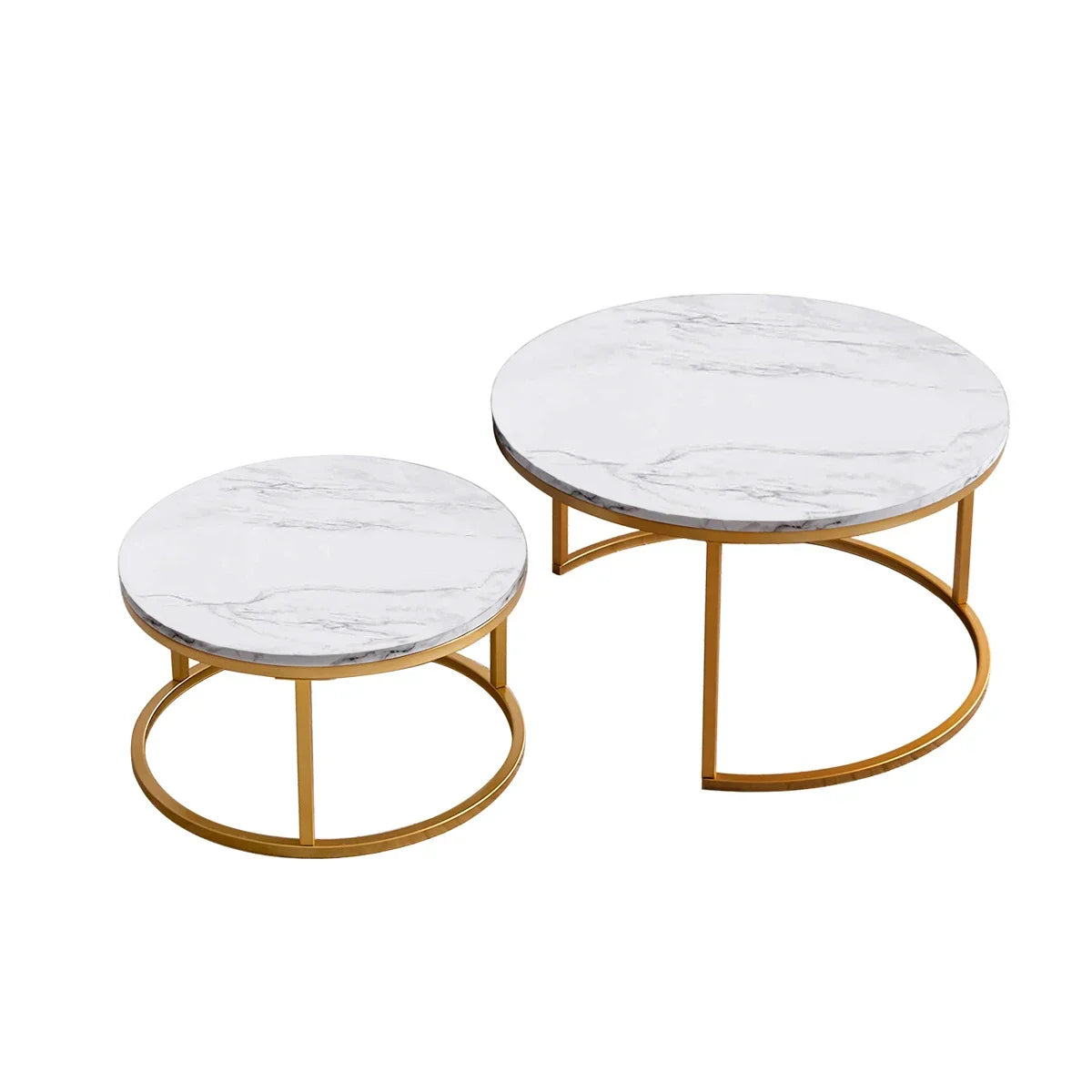 Table basse ronde en bois MDF avec piètement métal doré et noir