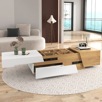 Table basse blanche et en bois panneau de particules extensible 120x50x37,5 cm