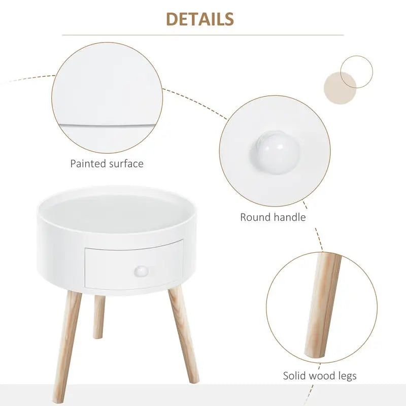Table basse blanche et en bois ronde avec tiroir
