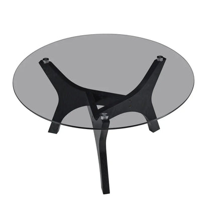 Table basse ronde en bois avec plateau en verre trempé 80 cm