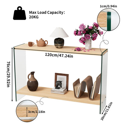 Table basse bois clair 120x60x45 cm avec plateau en verre trempé