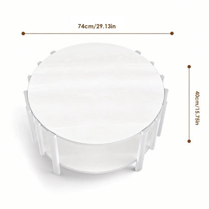 Table basse ronde en bois 2 niveaux avec rangement 74 cm