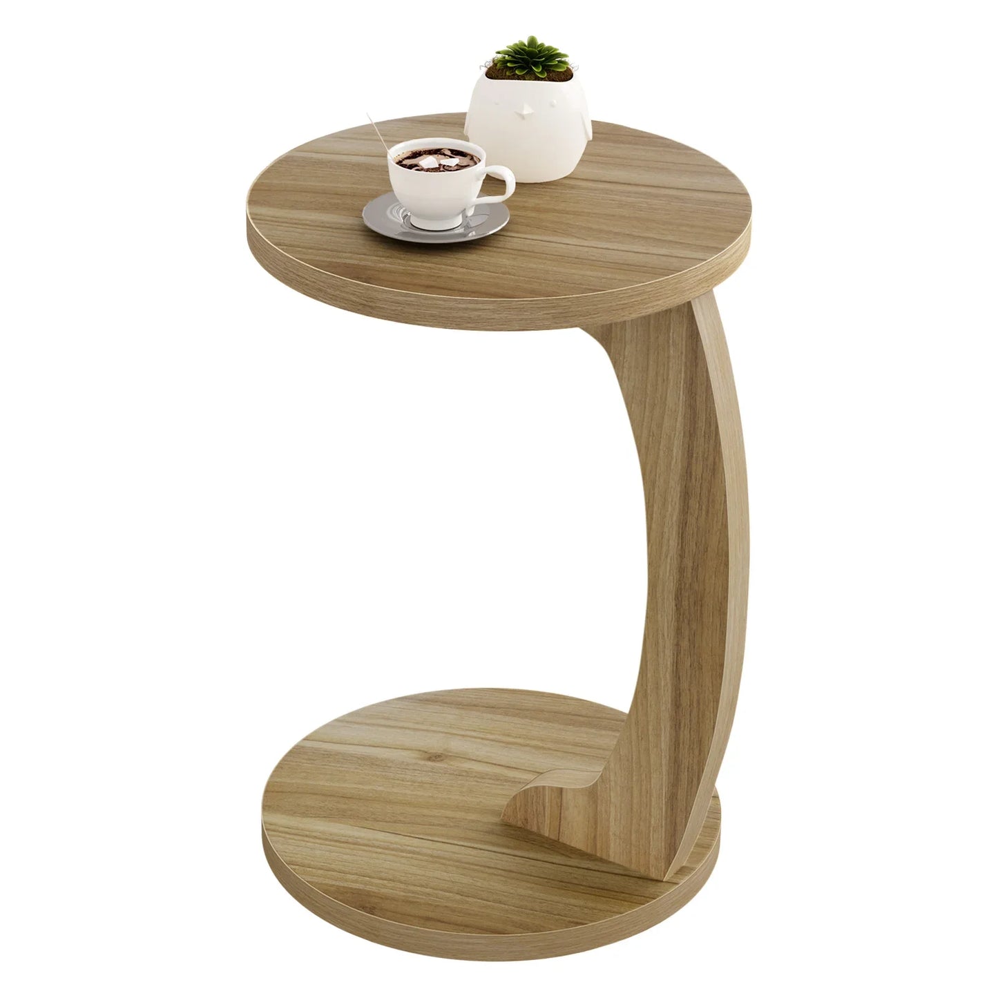 Table basse ronde en bois MDF avec piètement métal doré et tiroir