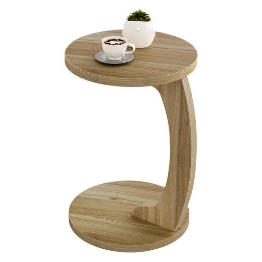 Table basse ronde en bois MDF avec piètement métal doré et tiroir