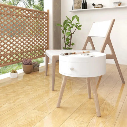 Table basse blanche et en bois ronde avec tiroir