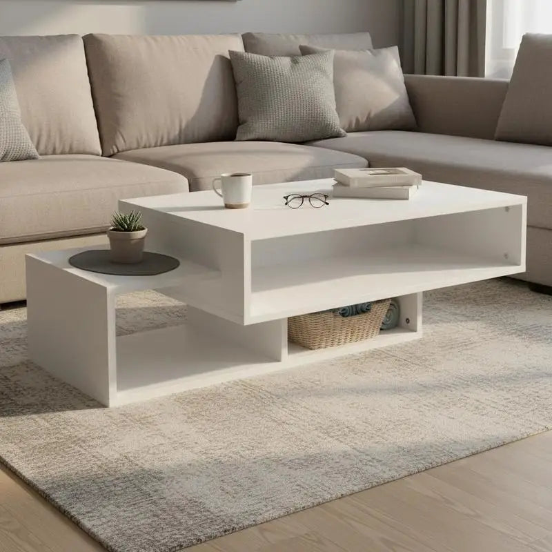 Table basse blanche et en bois 105x55x32 cm
