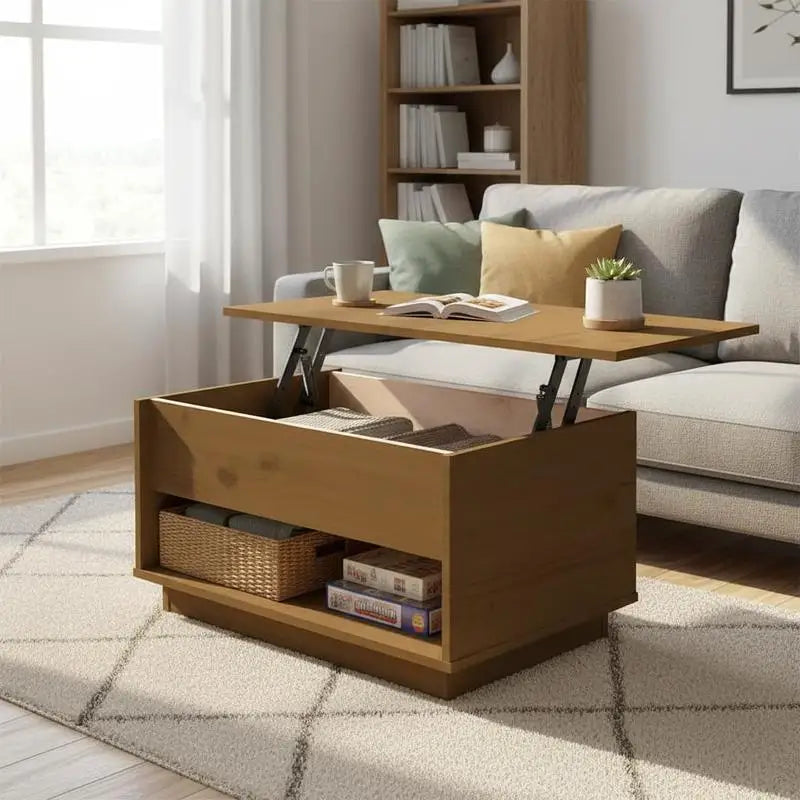 Table basse en bois massif pin relevable avec rangement 110 x 50 x 33,5 cm nature