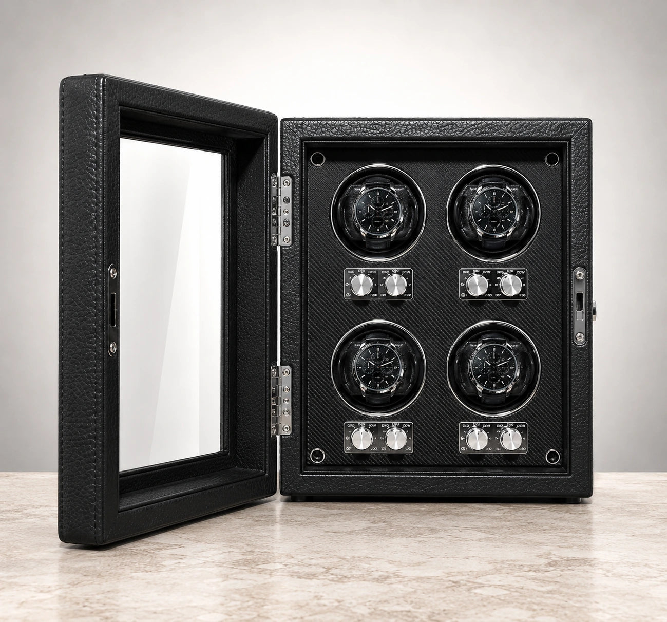 Remontoir automatique en cuir pour 2 montres