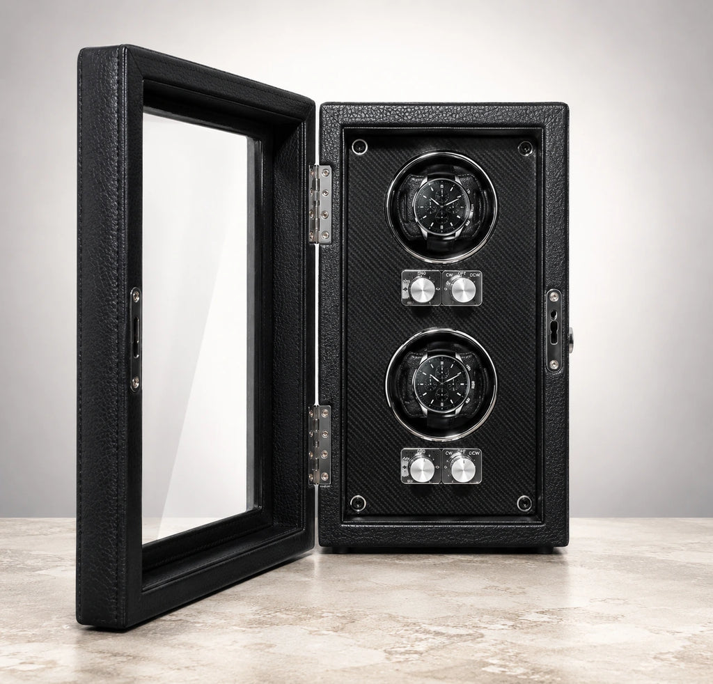 Remontoir automatique en cuir pour 2 montres