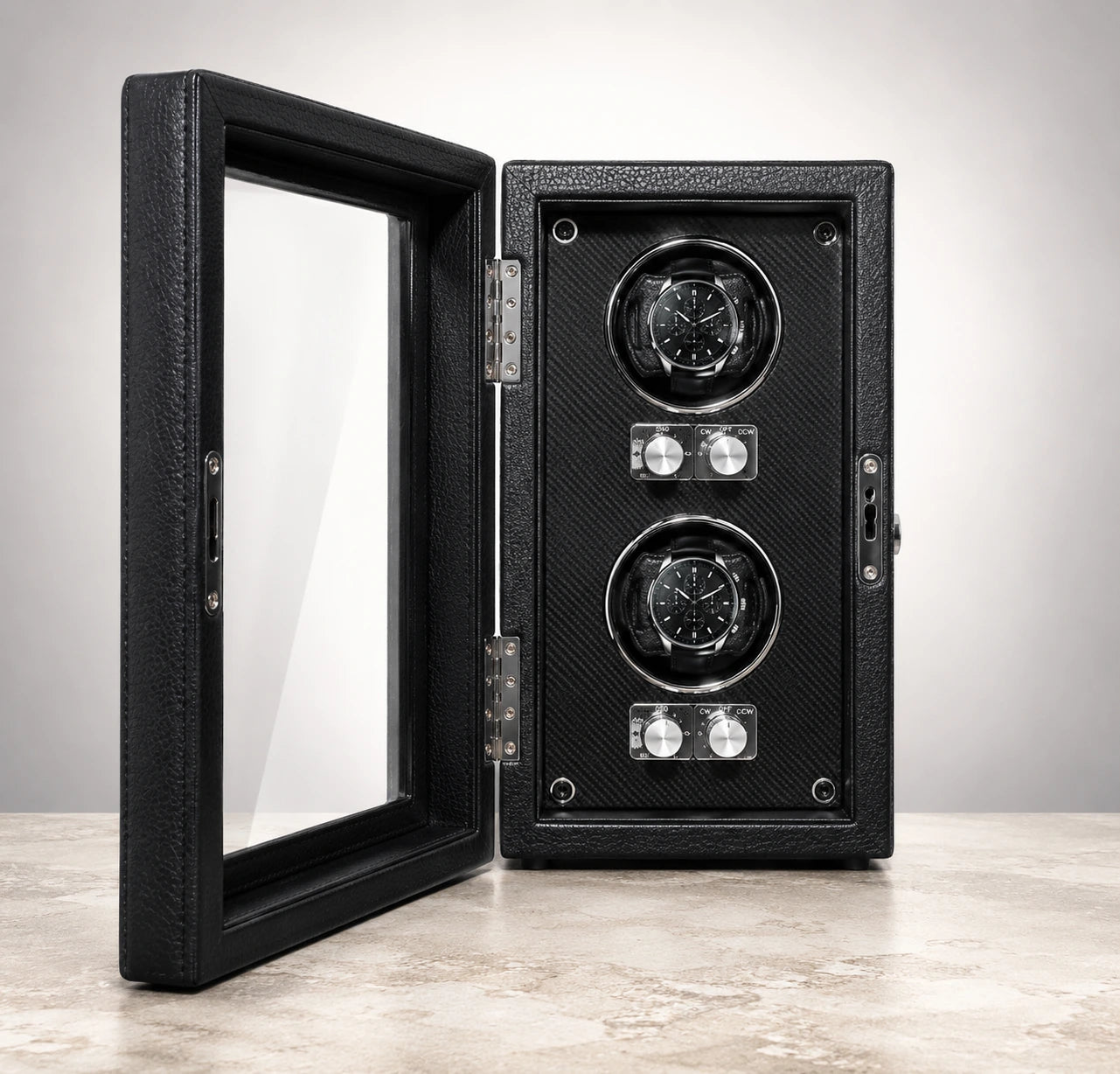 Remontoir automatique en cuir pour 2 montres
